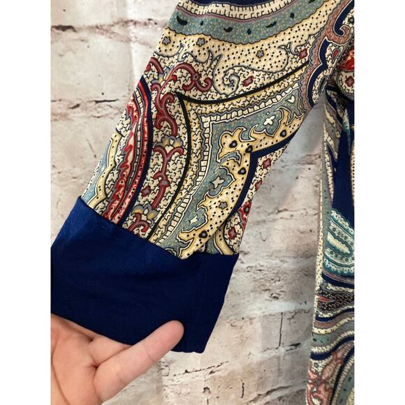 Gilli Dress Womens Medium Shift Navy Blue Paisley Long Sleeve Boat Neck Stretch - Picture 13 of 13